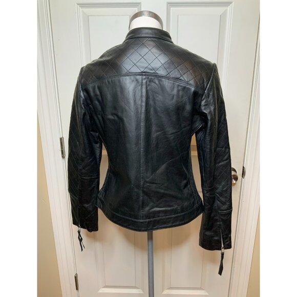 Kelli Kouri Black 100% Genuine Leather Quilted Moto Jacket, Size Medium - Picture 6 of 9
